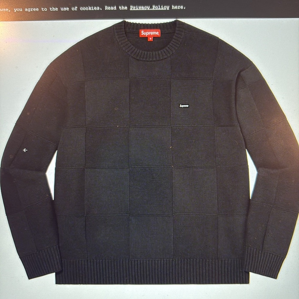 Navy blue supreme, tonal checkerboard sweater